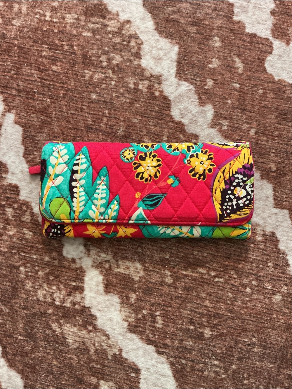 RFID Vera Bradley Quilted trifold Wallet in Pink, Teal & Yellow Floral
